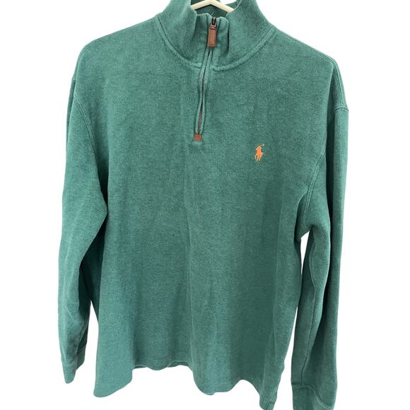 Polo Ralph Lauren Men L Green Pullover Cotton 1/4 Zip Sweater Preppy Old Money - Picture 1 of 4